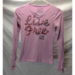 Mudd Quarter Button Long-Sleeve T-Shirt - Sz.M (10/12) - Grungecore - Barbiecore